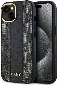 Apple iPhone 15 Plus (6.7) Kılıf DKNY Orjinal Lisanslı Magsafe Şarj Özellikli 3D Yazılı Checkered Pattern Kapak - Siyah