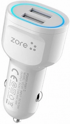 Zore CC-01 Hızlı Şarj Özellikli LED Işıklı Dual USB Araç Şarj Başlığı 18W