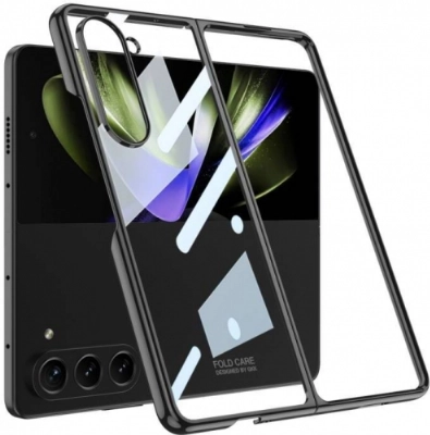 Galaxy Z Fold 5 Kılıf Zore Full Camlı Kıpta Kapak - Siyah