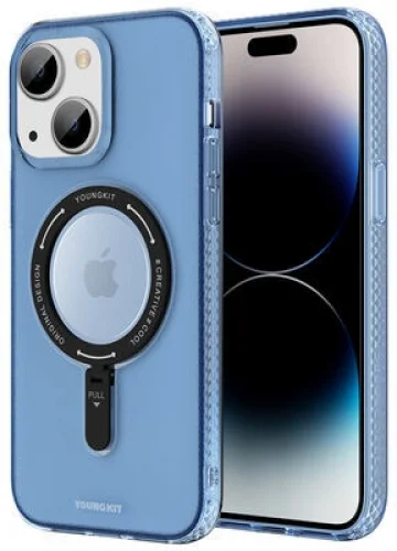 Apple iPhone 14 Kılıf Magsafe Şarj Özellikli Youngkit Rock Serisi Kapak - Mavi