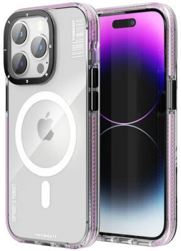 Apple iPhone 14 Pro Max Kılıf Magsafe Şarj Özellikli YoungKit Exquisite Serisi Kapak - Pembe