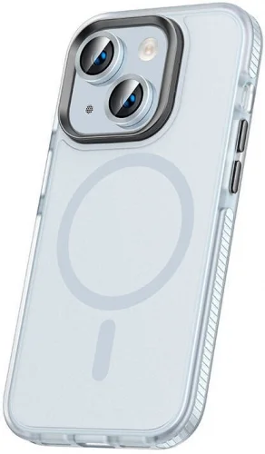 Apple iPhone 15 Kılıf Airbagli Magsafe Wireless Şarj Özellikli Zore Klaptika Kapak - Mavi Açık