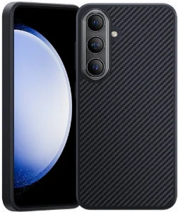 Samsung Galaxy S24 Kılıf Karbon Fiber Magsafe Şarj Özellikli Benks Hybrid ArmorPro 600D Kevlar Kapak - Siyah