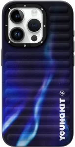 Apple iPhone 15 Pro Max Kılıf Kuzey Işıkları Desenli Youngkit Aurora Serisi Kapak - Mavi
