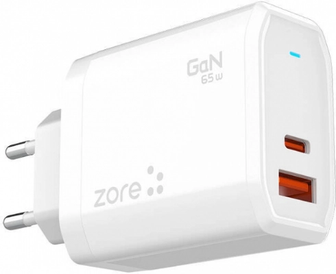 Zore Always-01 GaN Tech Type-C PD4.0 USB-A QC3.0 Hızlı Şarj Özellikli Seyahat Şarj Başlığı 65W - Beyaz