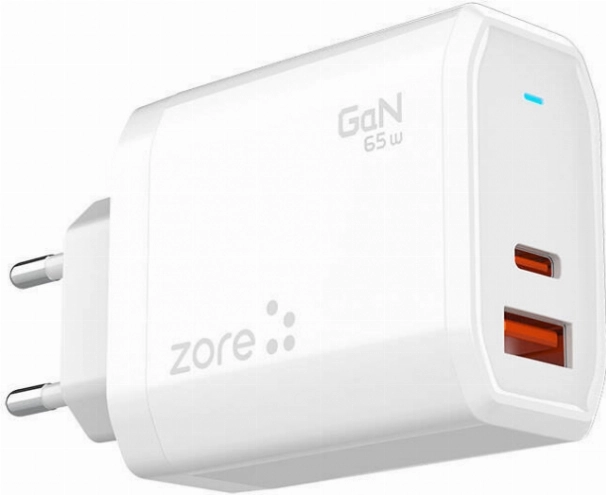 Zore Always-01 GaN Tech Type-C PD4.0 USB-A QC3.0 Hızlı Şarj Özellikli Seyahat Şarj Başlığı 65W - Beyaz