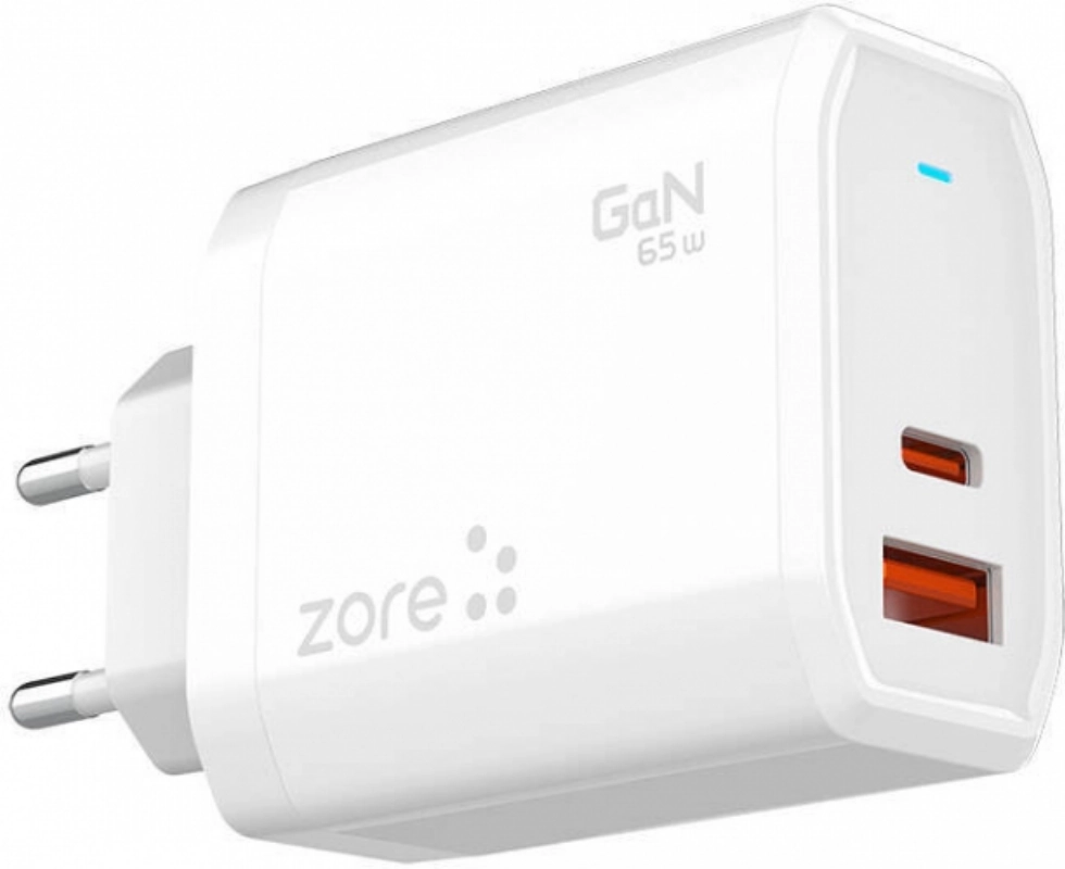 Zore Always-01 GaN Tech Type-C PD4.0 USB-A QC3.0 Hızlı Şarj Özellikli Seyahat Şarj Başlığı 65W - Beyaz