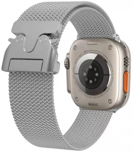 Apple Watch 10 46mm Zore KRD-25 Metal Hasır Kordon - Gümüş