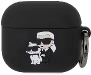 Apple Airpods 3. Nesil Kılıf Karl Lagerfeld Orjinal Lisanslı Karl & Choupette 3D Silikon Kapak - Siyah