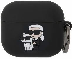 Apple Airpods 3. Nesil Kılıf Karl Lagerfeld Orjinal Lisanslı Karl & Choupette 3D Silikon Kapak - Siyah