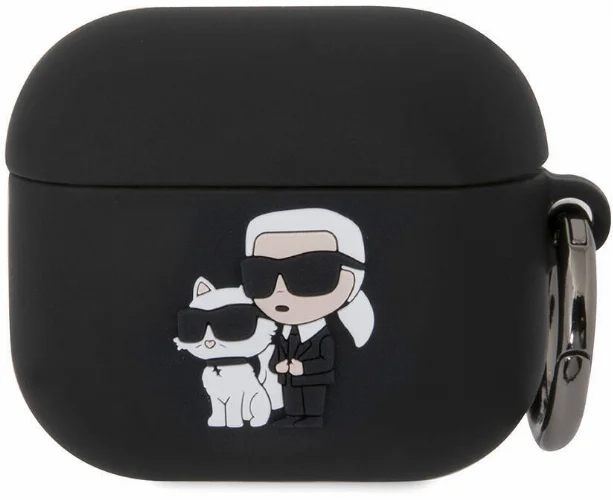 Apple Airpods 3. Nesil Kılıf Karl Lagerfeld Orjinal Lisanslı Karl & Choupette 3D Silikon Kapak - Siyah