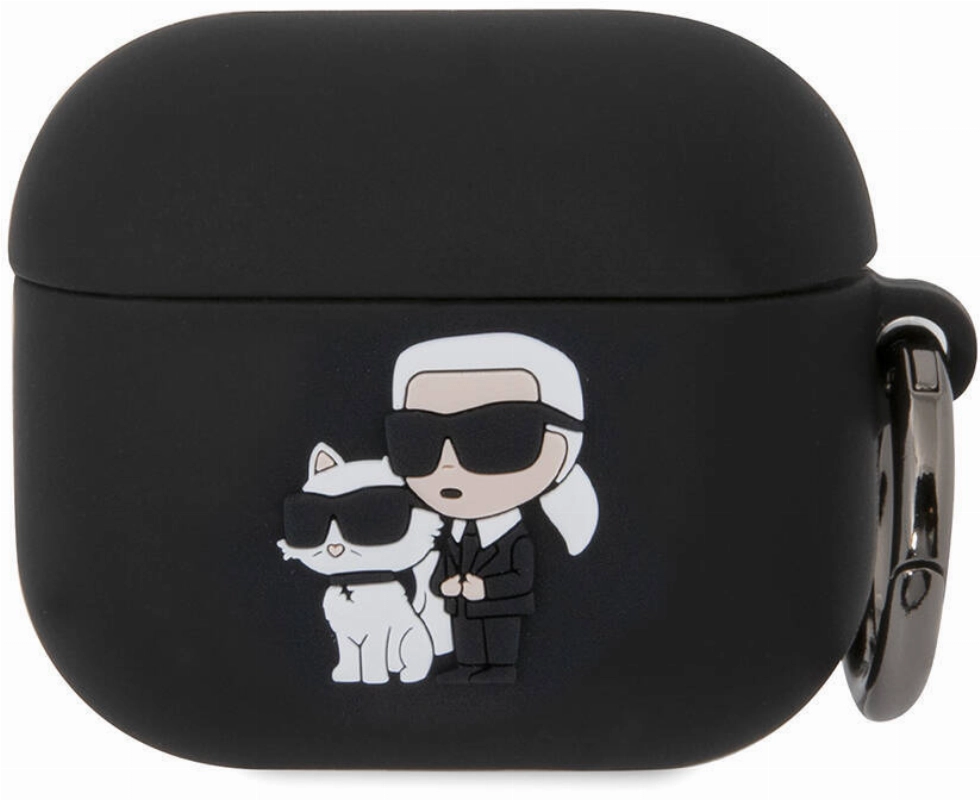 Apple Airpods 3. Nesil Kılıf Karl Lagerfeld Orjinal Lisanslı Karl & Choupette 3D Silikon Kapak - Siyah