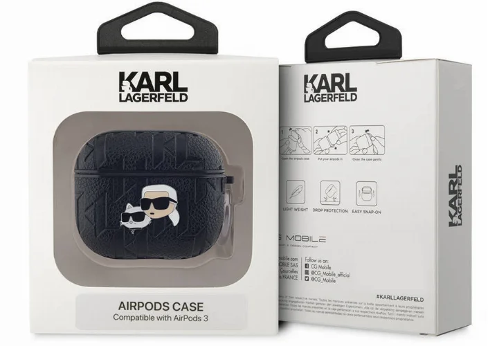 Apple Airpods 3. Nesil Kılıf Karl Lagerfeld Orjinal Lisanslı Monogram Silikon Kapak - Siyah