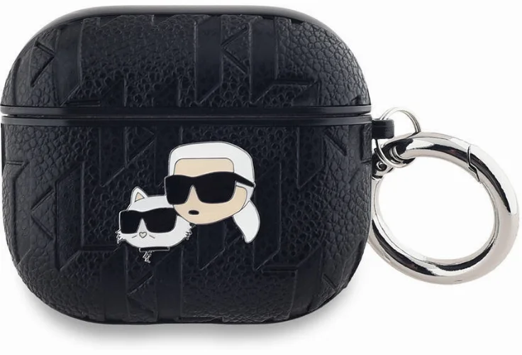 Apple Airpods 3. Nesil Kılıf Karl Lagerfeld Orjinal Lisanslı Monogram Silikon Kapak - Siyah