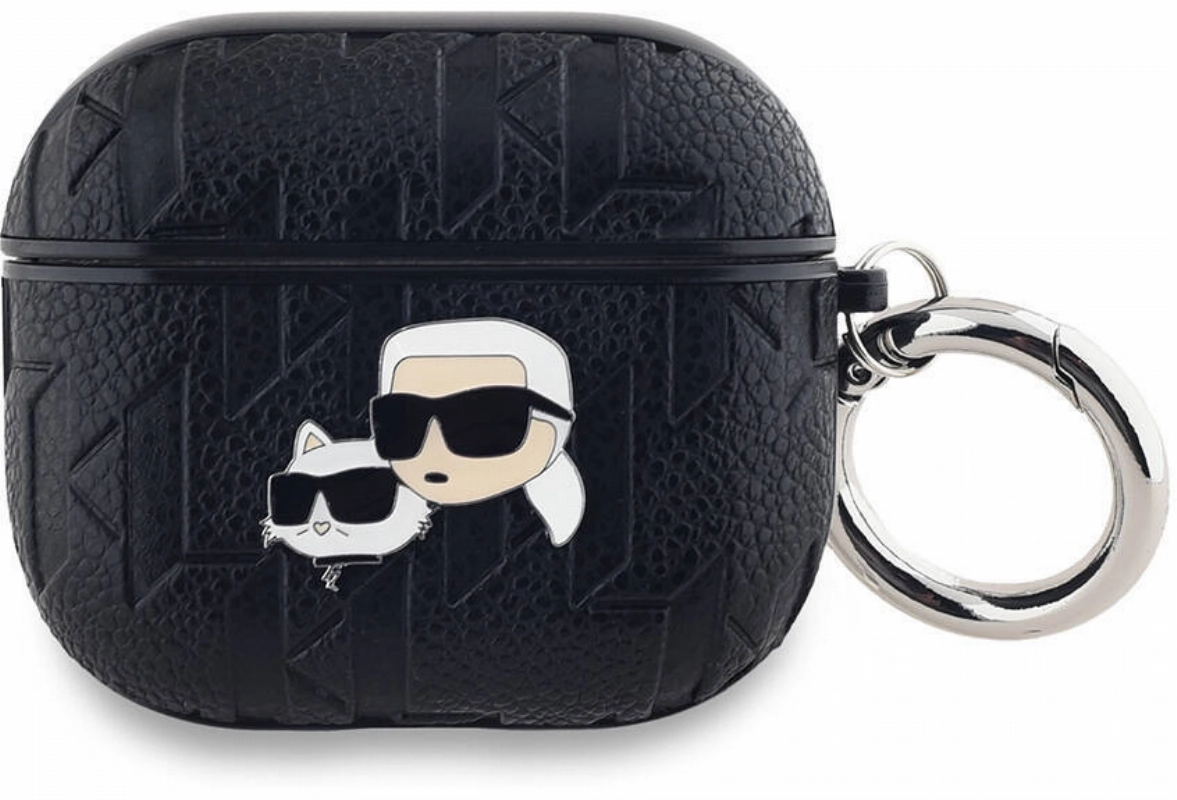 Apple Airpods 3. Nesil Kılıf Karl Lagerfeld Orjinal Lisanslı Monogram Silikon Kapak - Siyah