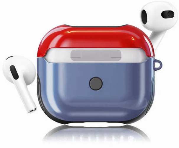 Apple Airpods 3. Nesil Kılıf Zore Shockproof Silikon - Mavi-Kırmızı