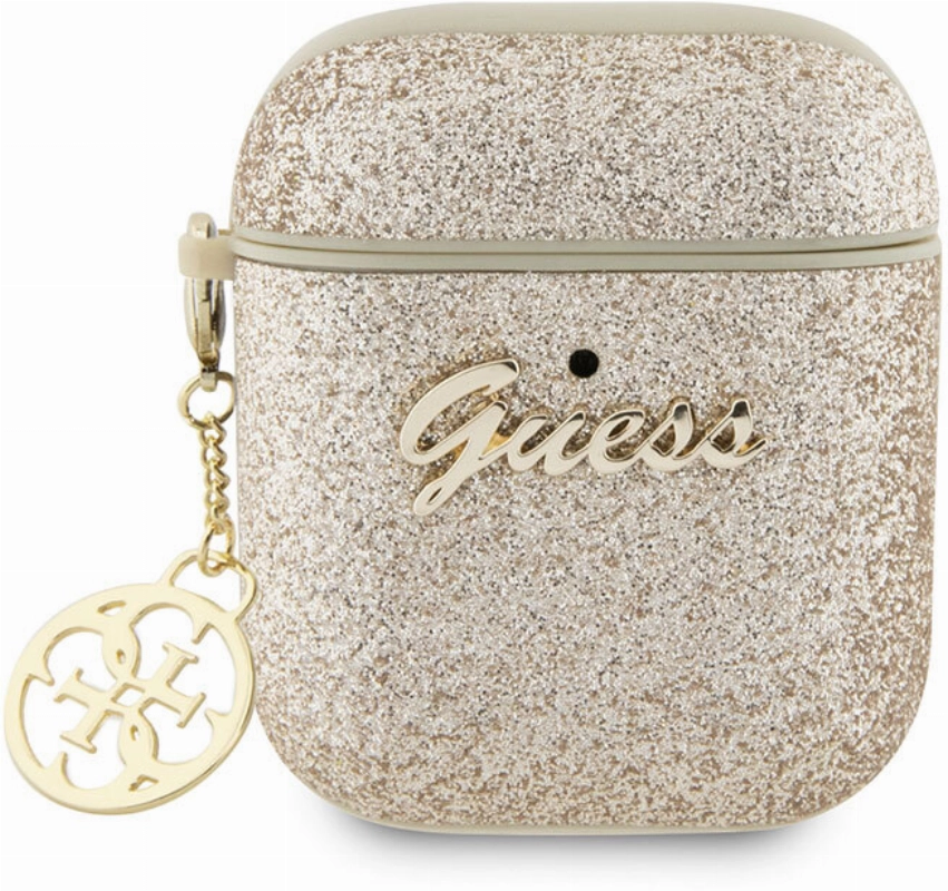 Apple Airpods Kılıf GUESS Glitter 4G Charm Kapak - Gold