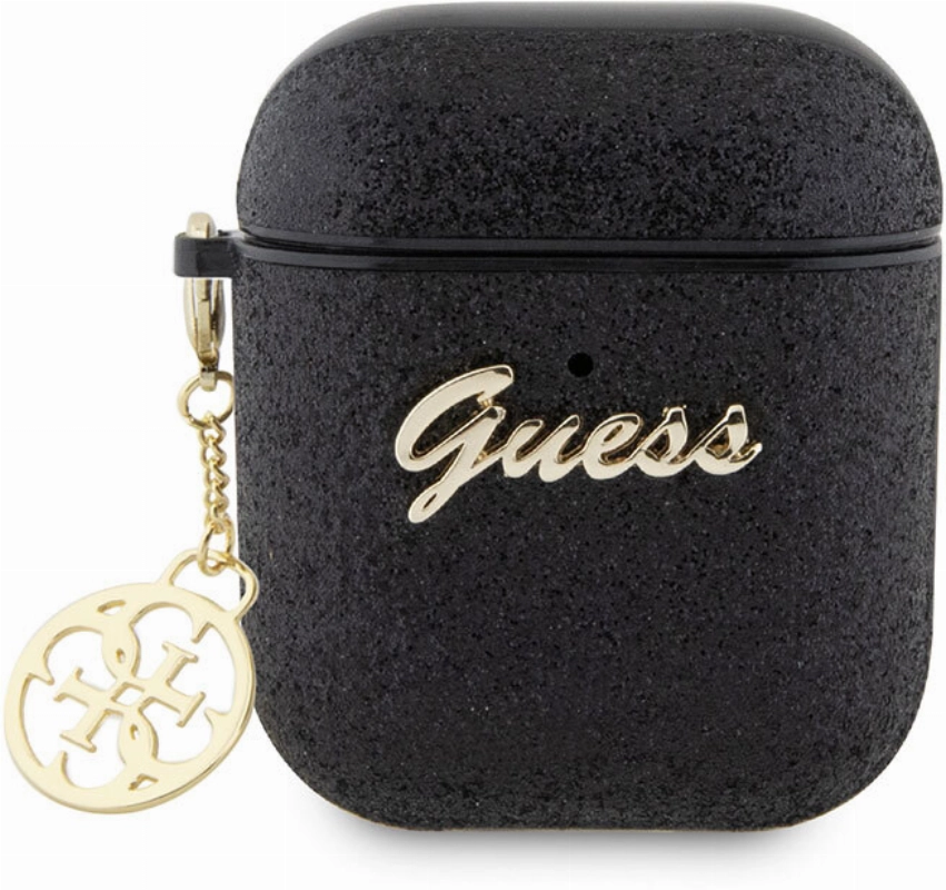 Apple Airpods Kılıf GUESS Glitter 4G Charm Kapak - Siyah