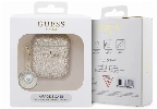 Apple Airpods Kılıf Guess Orjinal Lisanslı Glitter Elmas Kalp Süs Zincirli Kapak - Gold