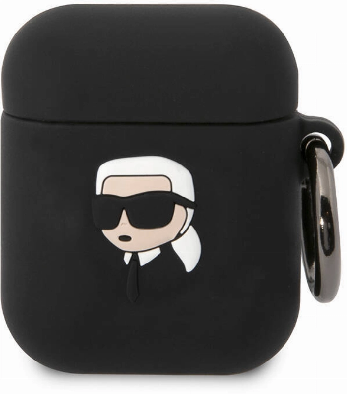 Apple Airpods Kılıf Karl Lagerfeld Orjinal Lisanslı Karl 3D Silikon Kapak - Siyah