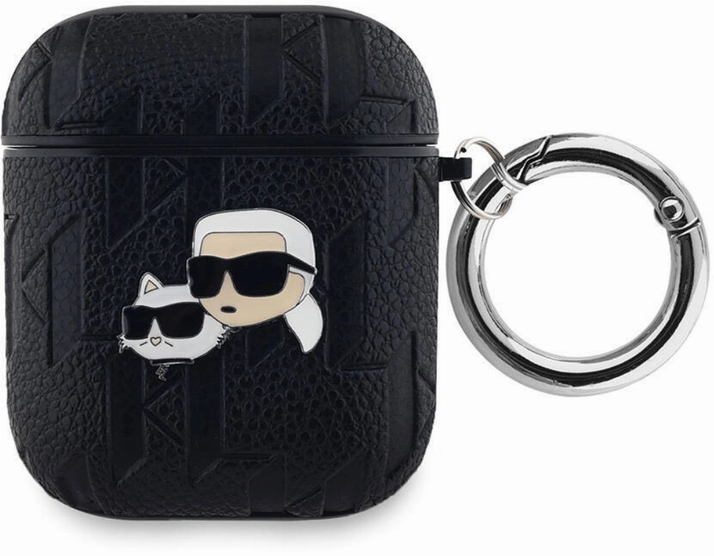 Apple Airpods Kılıf Karl Lagerfeld Orjinal Lisanslı Monogram Silikon Kapak - Siyah