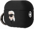 Apple Airpods Pro 2 Kılıf Karl Lagerfeld Orjinal Lisanslı Karl 3D Silikon Kapak - Siyah