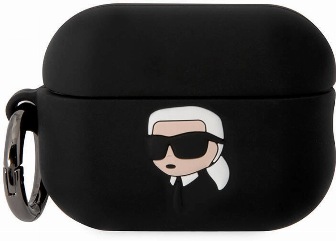 Apple Airpods Pro 2 Kılıf Karl Lagerfeld Orjinal Lisanslı Karl 3D Silikon Kapak - Siyah