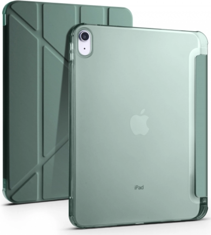 Apple iPad 10.9 2022 (10. Nesil) Tablet Kılıfı Standlı Tri Folding Kalemlikli Silikon Smart Cover - Koyu Yeşil