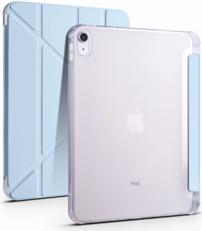 Apple iPad 10.9 2022 (10. Nesil) Tablet Kılıfı Standlı Tri Folding Kalemlikli Silikon Smart Cover - Mavi