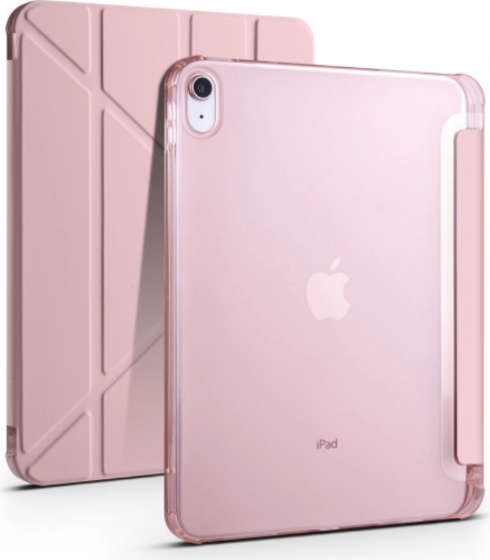 Apple iPad 10.9 2022 (10. Nesil) Tablet Kılıfı Standlı Tri Folding Kalemlikli Silikon Smart Cover - Pembe