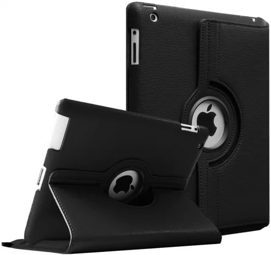 Apple iPad 3 Tablet Kılıfı 360 Derece Dönebilen Standlı Kapak - Siyah