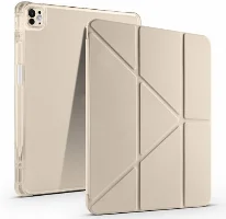 Apple iPad Air 11 2024 Tablet Kılıfı Standlı Tri Folding Kalemlikli Silikon Smart Cover - Gold