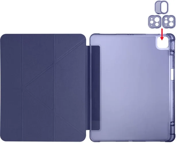 Apple iPad Air 11 2024 Tablet Kılıfı Standlı Tri Folding Kalemlikli Silikon Smart Cover - Gri