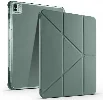 Apple iPad Air 11 2024 Tablet Kılıfı Standlı Tri Folding Kalemlikli Silikon Smart Cover - Koyu Yeşil