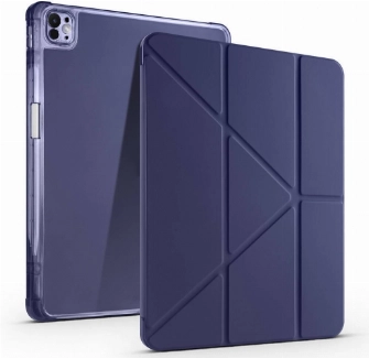 Apple iPad Air 11 2024 Tablet Kılıfı Standlı Tri Folding Kalemlikli Silikon Smart Cover - Lacivert