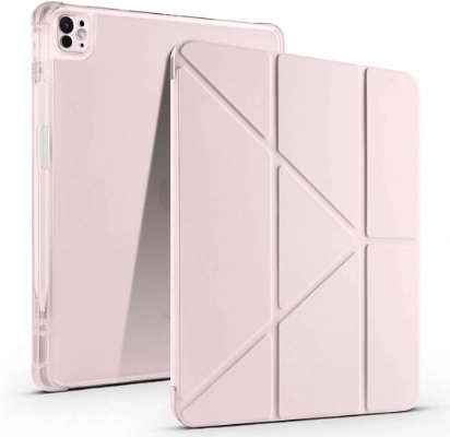 Apple iPad Air 11 2024 Tablet Kılıfı Standlı Tri Folding Kalemlikli Silikon Smart Cover - Rose Gold