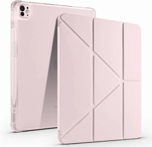 Apple iPad Air 11 2024 Tablet Kılıfı Standlı Tri Folding Kalemlikli Silikon Smart Cover - Rose Gold