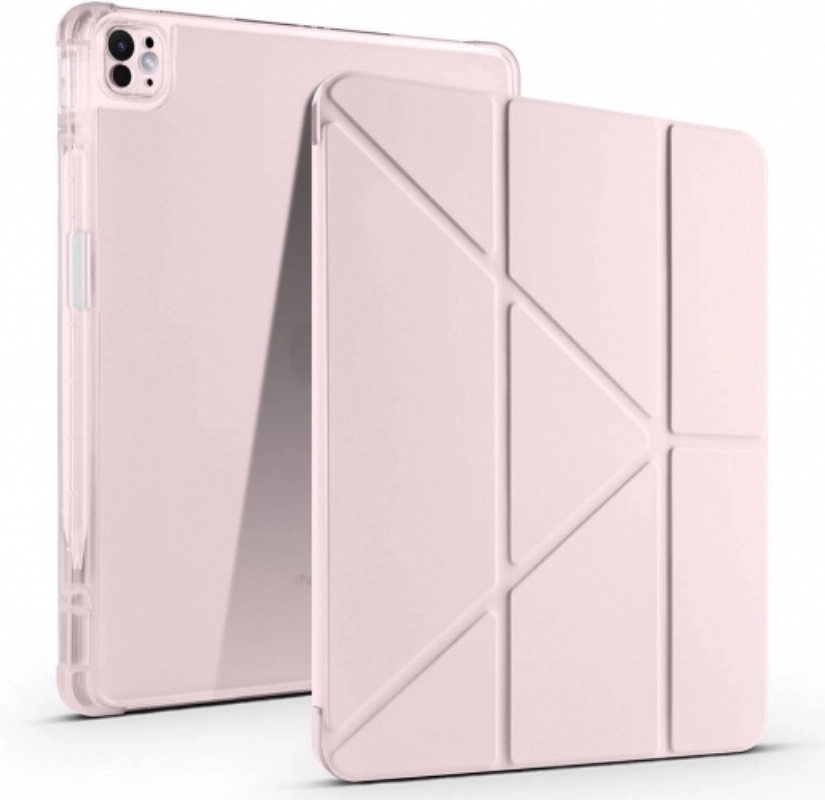 Apple iPad Air 11 2024 Tablet Kılıfı Standlı Tri Folding Kalemlikli Silikon Smart Cover - Rose Gold