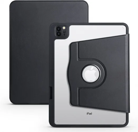 Apple iPad Air 11 2024 Tablet Kılıfı Termik Kalem Bölmeli Dönebilen Standlı Kapak - Siyah