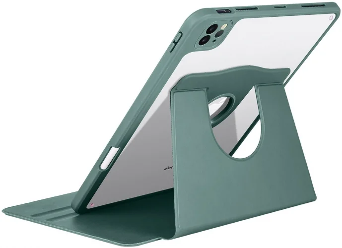 Apple iPad Air 11 2024 Tablet Kılıfı Termik Kalem Bölmeli Dönebilen Standlı Kapak - Siyah