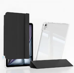 Apple iPad Air 13 2024 ​Kılıf Magnetik Ayrılabilen Airbagli Sliding Silikon Tablet Kapak - Siyah