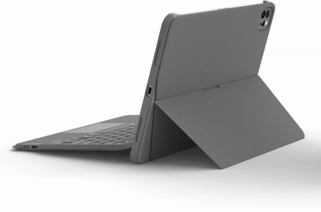 Apple iPad Air 4 10.9 inç 2020  Klavyeli Kapak Led Işıklı Magnetik Standlı Kılıf - Gri