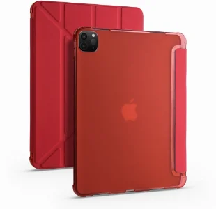 Apple iPad Air 4 10.9 inç 2020  Tablet Kılıfı Standlı Tri Folding Kalemlikli Silikon Smart Cover - Kırmızı