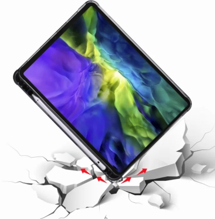Apple iPad Air 4 10.9 inç 2020  Tablet Kılıfı Standlı Tri Folding Kalemlikli Silikon Smart Cover - Lacivert