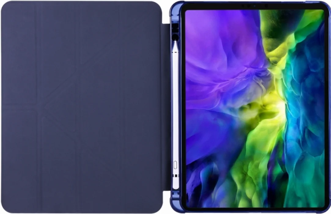 Apple iPad Air 4 10.9 inç 2020  Tablet Kılıfı Standlı Tri Folding Kalemlikli Silikon Smart Cover - Lacivert