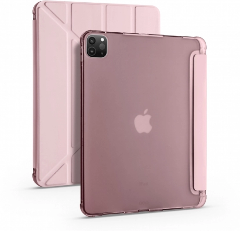 Apple iPad Air 4 10.9 inç 2020  Tablet Kılıfı Standlı Tri Folding Kalemlikli Silikon Smart Cover - Pembe