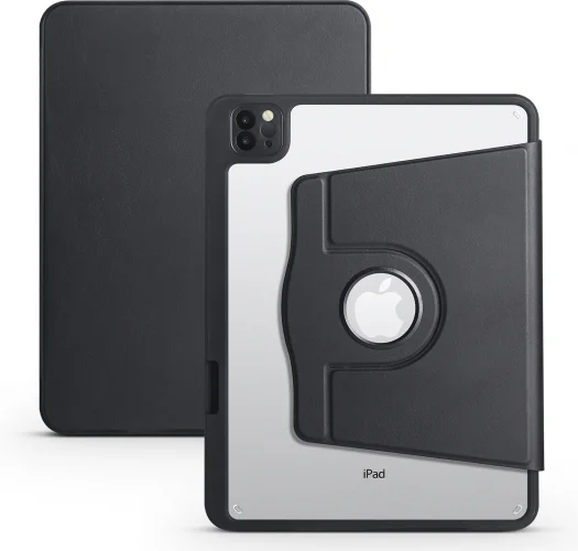 Apple iPad Air 4 10.9 inç 2020  Tablet Kılıfı Termik Kalem Bölmeli Dönebilen Standlı Kapak - Siyah