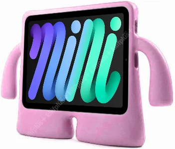 Apple iPad Mini 2021 (6.Nesil) Kılıf Çocuklar İçin Standlı Eğlenceli Korumalı Silikon Tablet Kılıfı - Açık Pembe