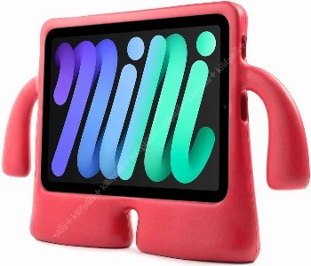 Apple iPad Mini 2021 (6.Nesil) Kılıf Çocuklar İçin Standlı Eğlenceli Korumalı Silikon Tablet Kılıfı - Kırmızı