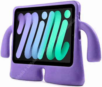 Apple iPad Mini 2021 (6.Nesil) Kılıf Çocuklar İçin Standlı Eğlenceli Korumalı Silikon Tablet Kılıfı - Mor